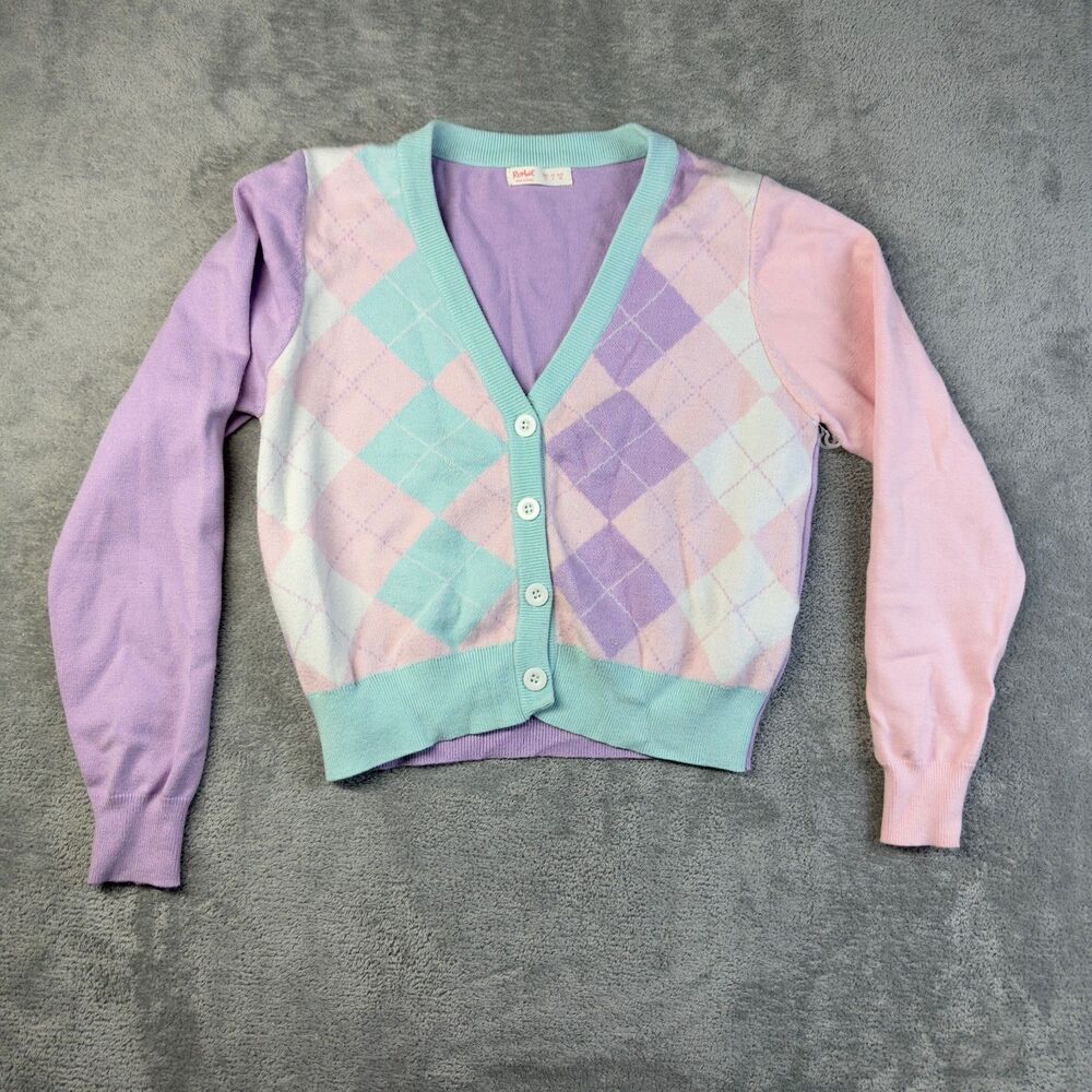 Romwe Cardigan Sweater Womens Small Argyle Button Front Button Front Long Sleeve